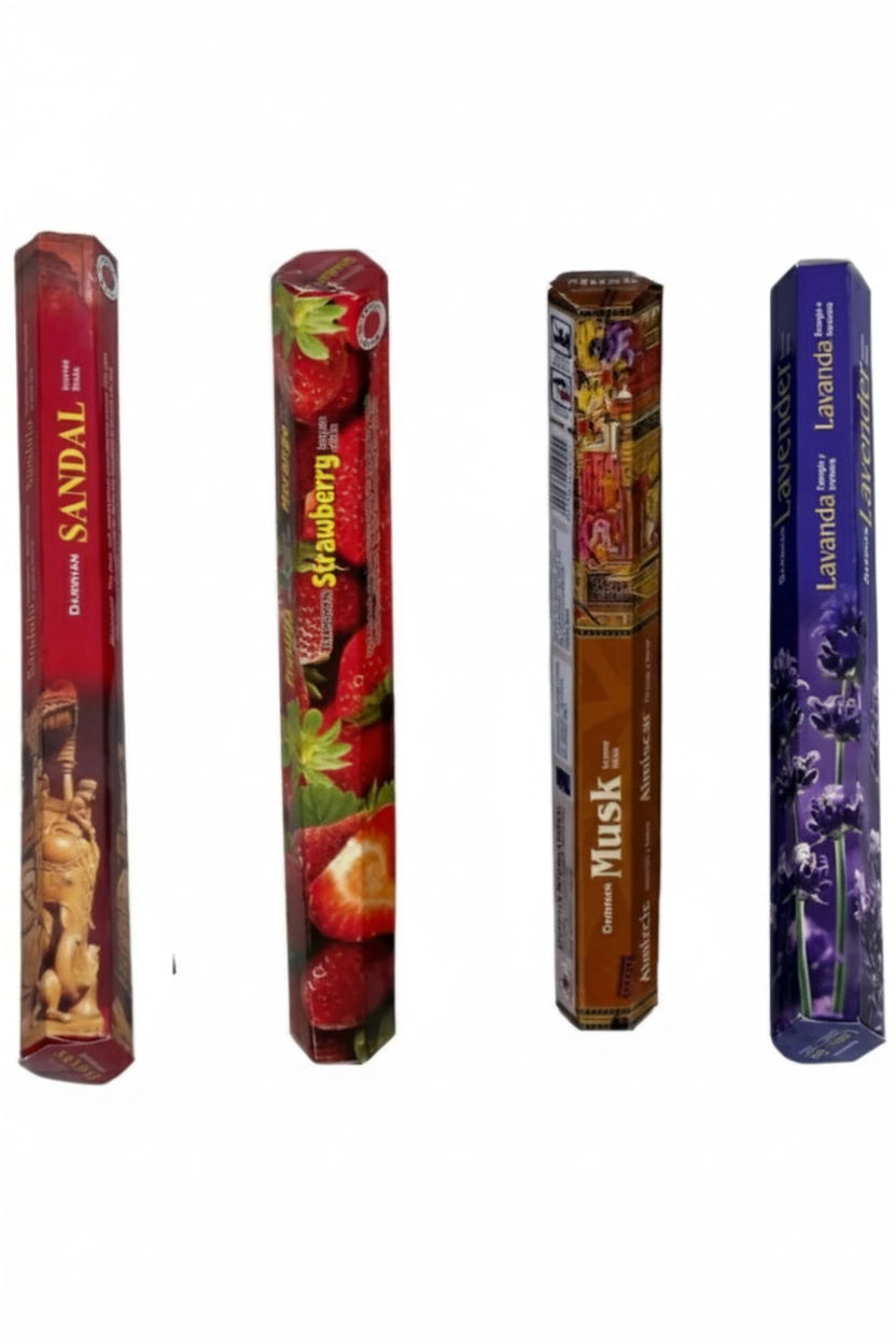 Çubuk Tütsü Seti: Sandal, Çilek, Misk, Lavanta Kokuları (4 Paket - 80 Adet)